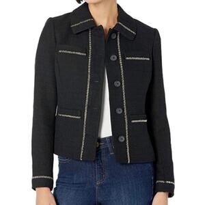 KARL LAGERFELD Paris Tweed Black Beaded Jacket Preppy Jackie O - Sz 10 - NWOT